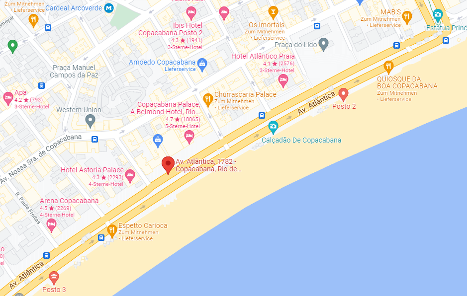Copacabana webcam location adjacent Copacabana Palace hotel